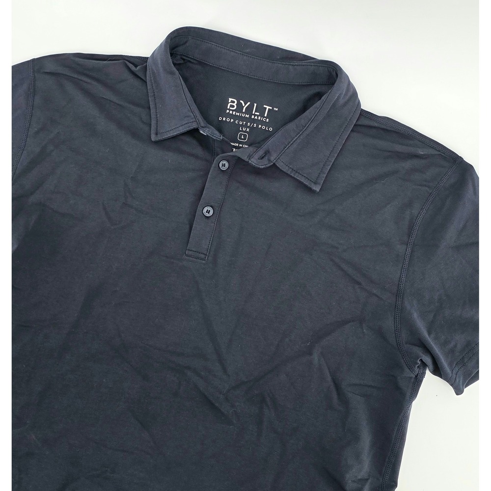 BYLT Drop Cut Lux Polo Shirt Size Large Mens Athletic Black Short Sleeve